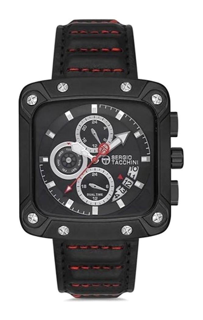 Sergio Tacchini ST.1.10129.1 Takvimli 44 mm Siyah Deri Kordon Analog Erkek Kol Saati