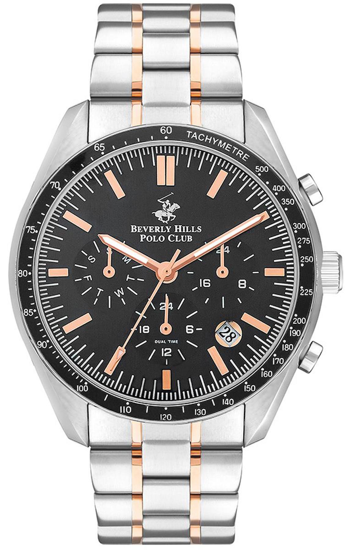 Beverly Hills Polo Club BP3372X550 Takvimli 44 mm Gri-Rose Gold Çelik Kordon Analog Erkek Kol Saati
