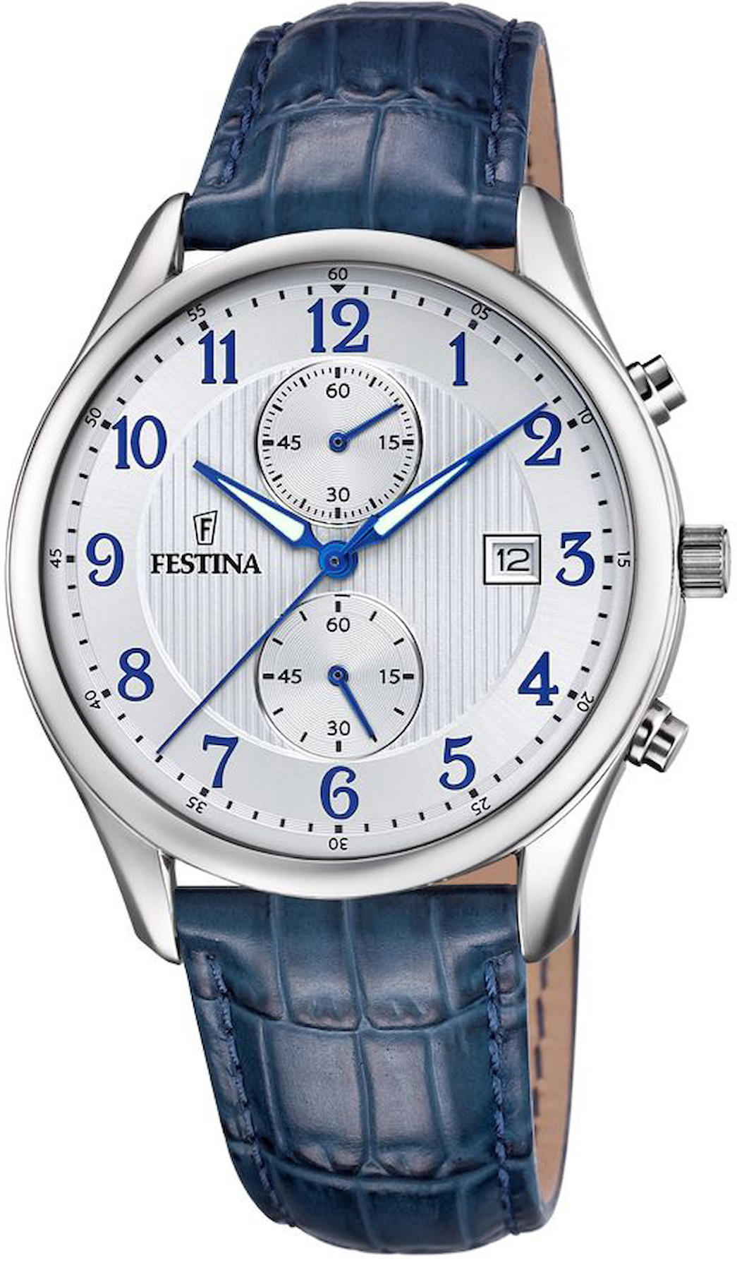 Festina F6855-A Takvimli 42 mm Lacivert Deri Kordon Analog Kol Saati