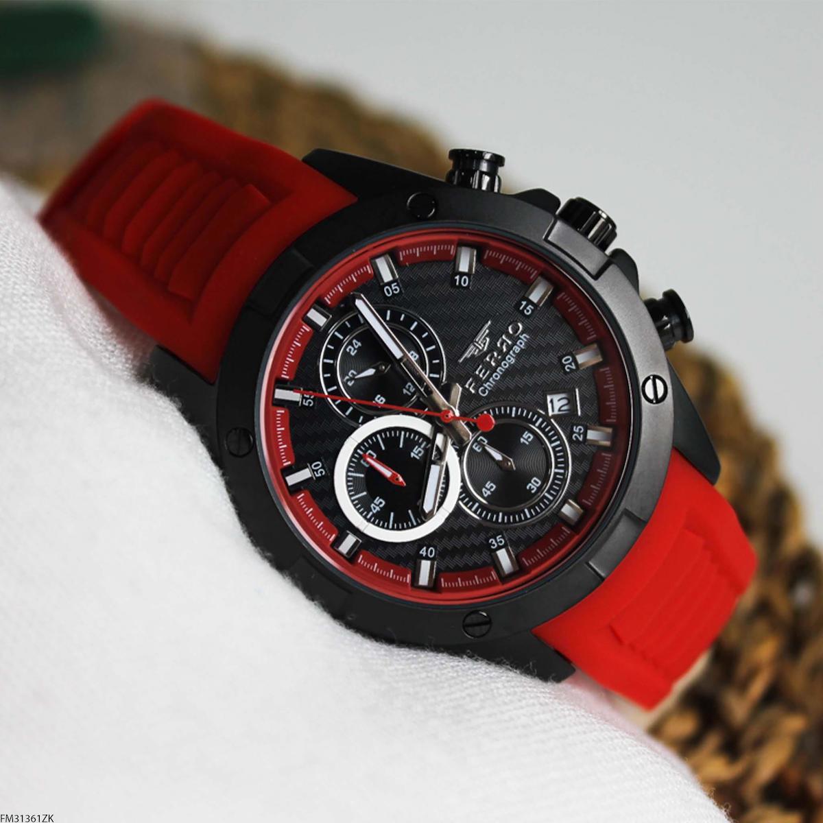 Ferro FM31361ZK Takvimli 44 mm Kırmızı Silikon Kordon Analog Erkek Kol Saati