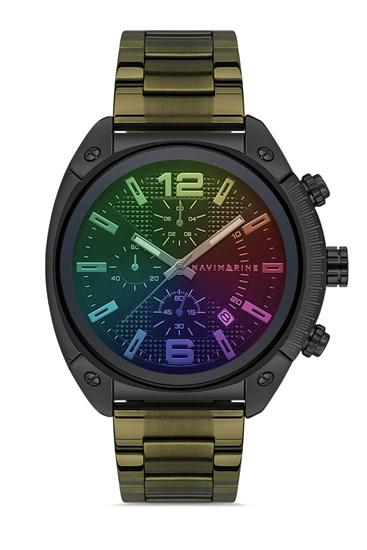 Navimarine NVM12-ZF10 Takvimli 46 mm Haki Çelik Kordon Analog Kol Saati