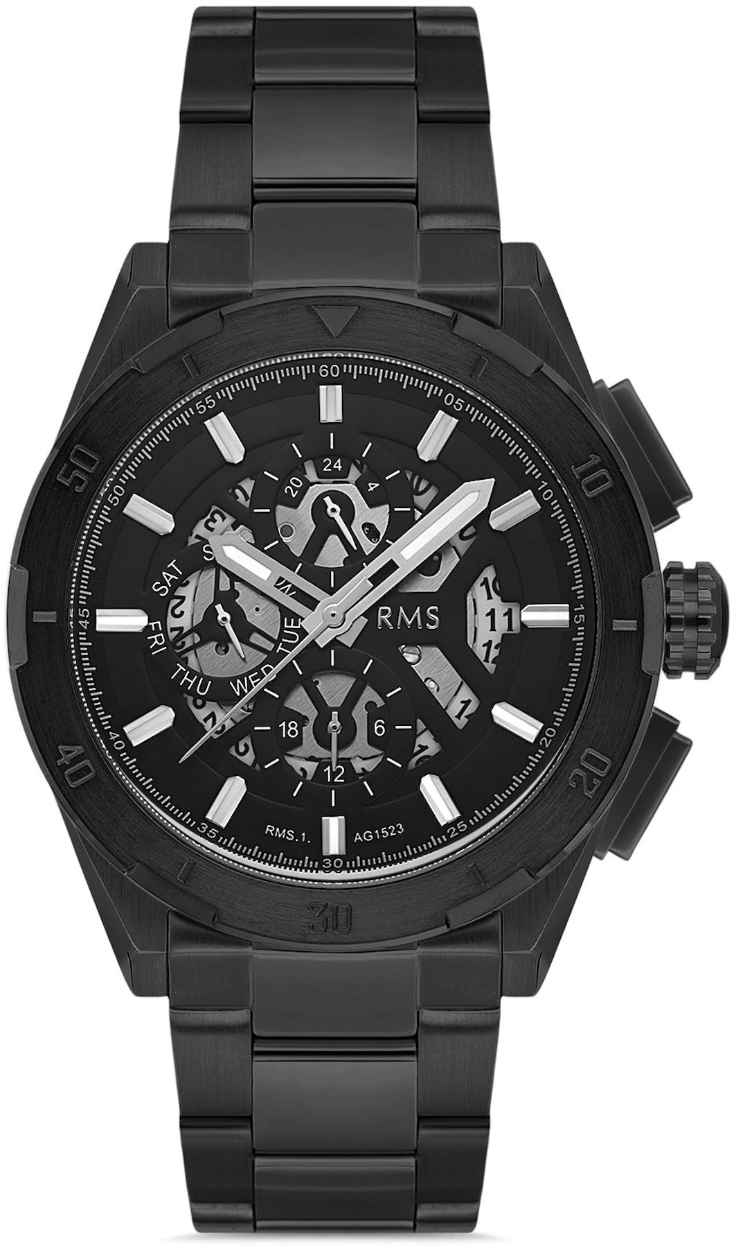 Romanson RMS.1.AG1523.05 Takvimli 44 mm Siyah Çelik Kordon Analog Kol Saati