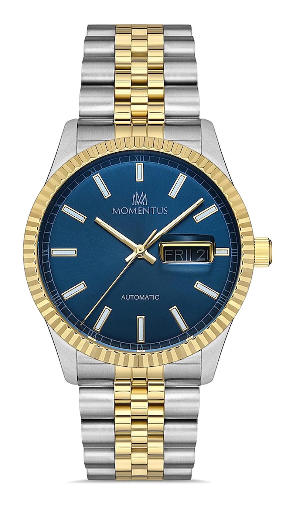 Momentus TM347T-11SG Takvimli 41 mm Altın-Çelik Kordon Analog Erkek Kol Saati
