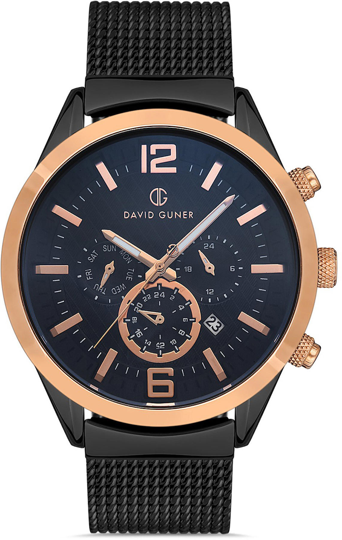 David Guner DG-8368GC-R2R Takvimli 42 mm Siyah Metal Kordon Analog Kol Saati