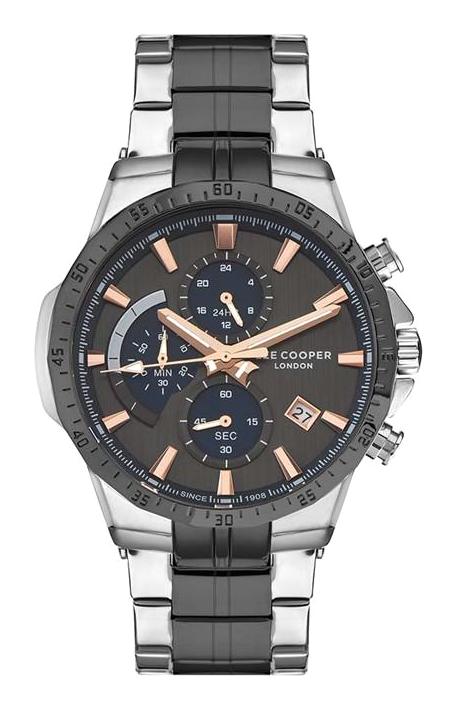 Lee Cooper LC07379.360-NM Takvimli 46 mm Gri-Siyah Çelik Kordon Analog Erkek Kol Saati