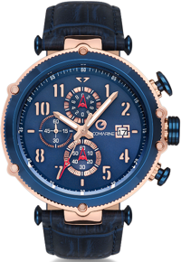 Pacomarine PM.61102.09 Takvimli 46-50 mm Lacivert Deri Kordon Analog Erkek Kol Saati