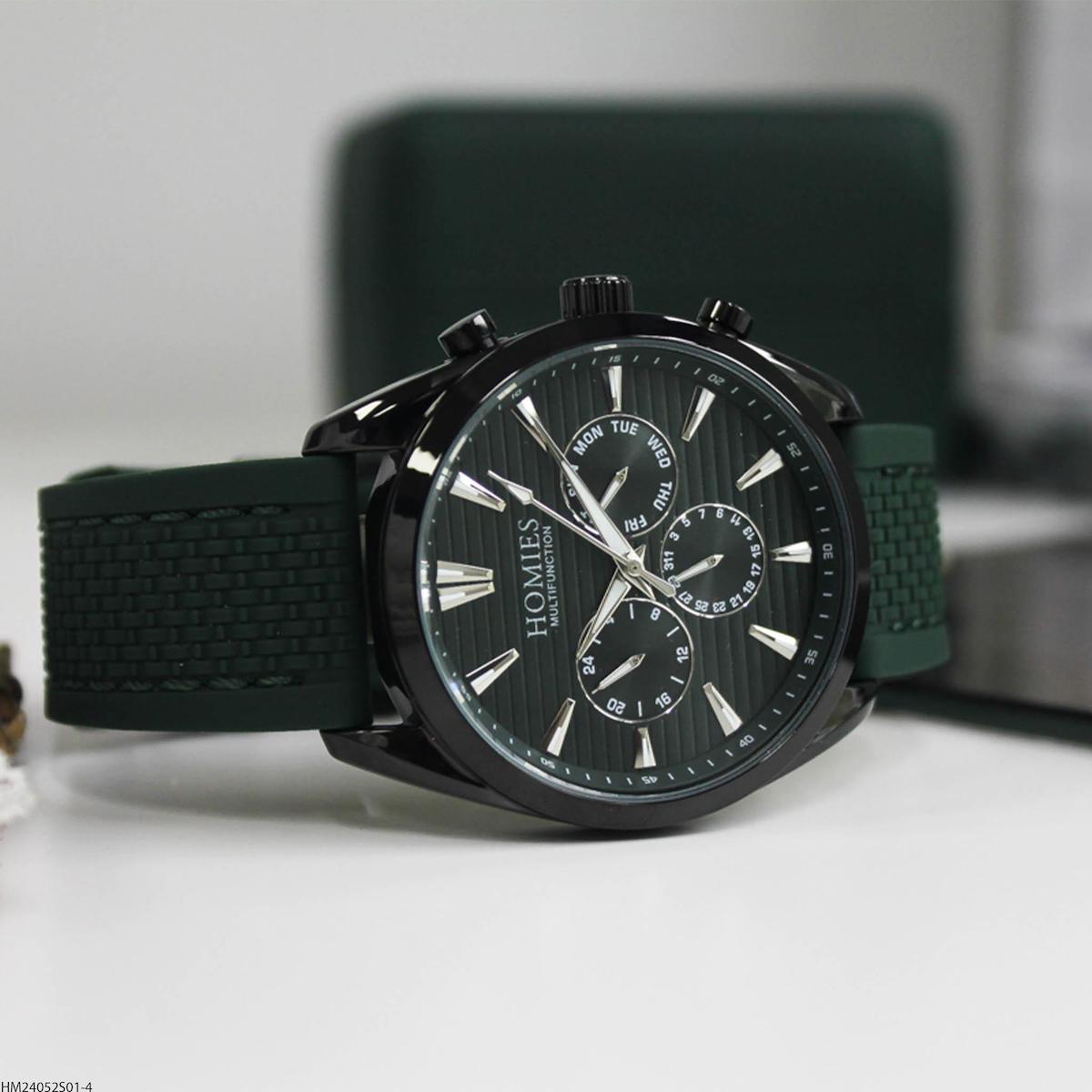 Homies HM24052S01-4 Pusulalı Takvimli Yeşil Silikon Kordon Analog Erkek Kol Saati