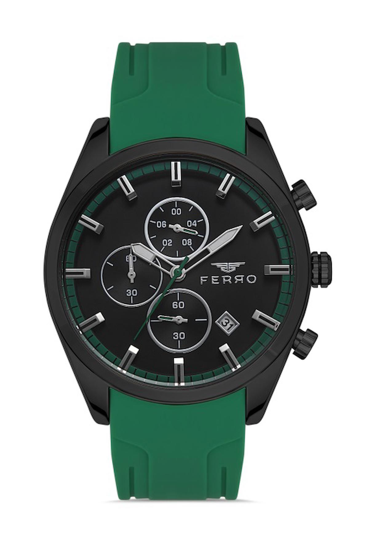 Ferro FM31324D-ZJ2 Takvimli 44 mm Yeşil Silikon Kordon Analog Erkek Kol Saati