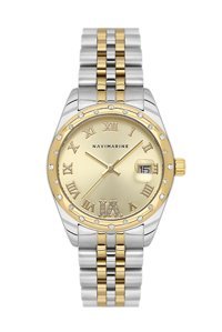 Navimarine NM161-02 Takvimli 36 mm Altın-Çelik Kordon Analog Kol Saati