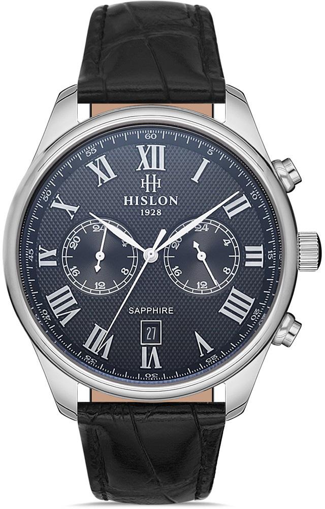 Hislon DT113S-04BS Pusulalı Takvimli 44 mm Siyah Deri Kordon Analog Erkek Kol Saati