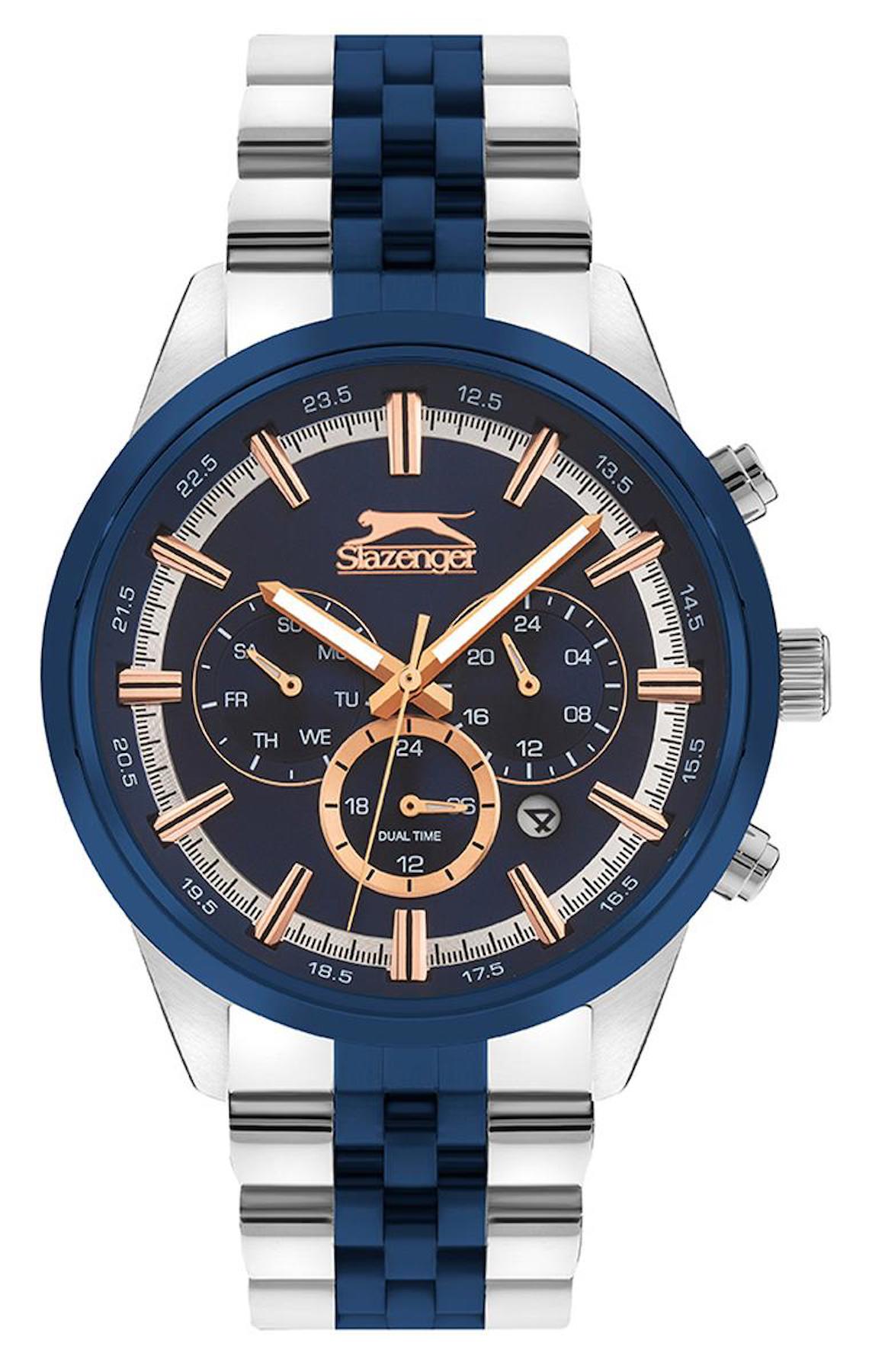 Slazenger SL.09.2204.2.02 Takvimli 45 mm Gri-Lacivert Çelik Kordon Analog Erkek Kol Saati