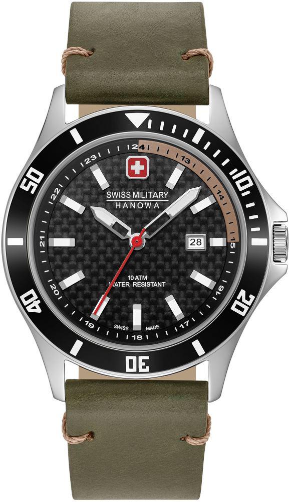 Swiss Military 06-4161.2.04.007.14 Takvimli 44 mm Yeşil Deri Kordon Analog Erkek Kol Saati
