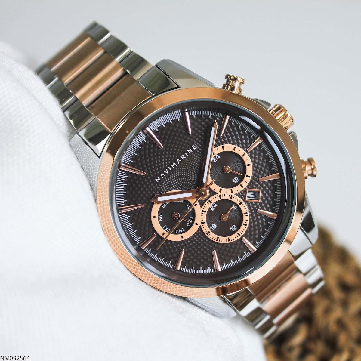 Navimarine NM092564 Takvimli 45 mm Gri-Rose Gold Çelik Kordon Analog Erkek Kol Saati