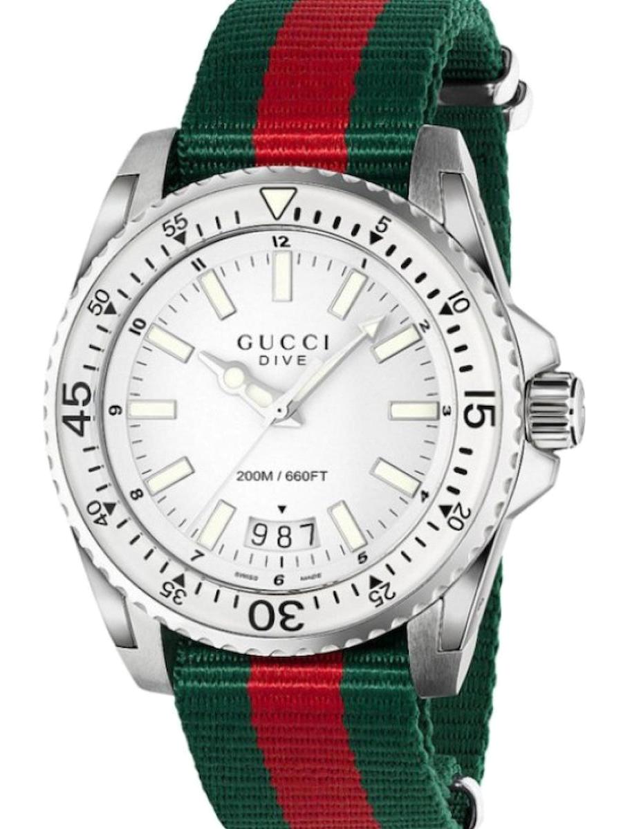 Gucci YA136207 Takvimli 46 mm Kırmızı-Yeşil Tekstil Kordon Analog Erkek Kol Saati