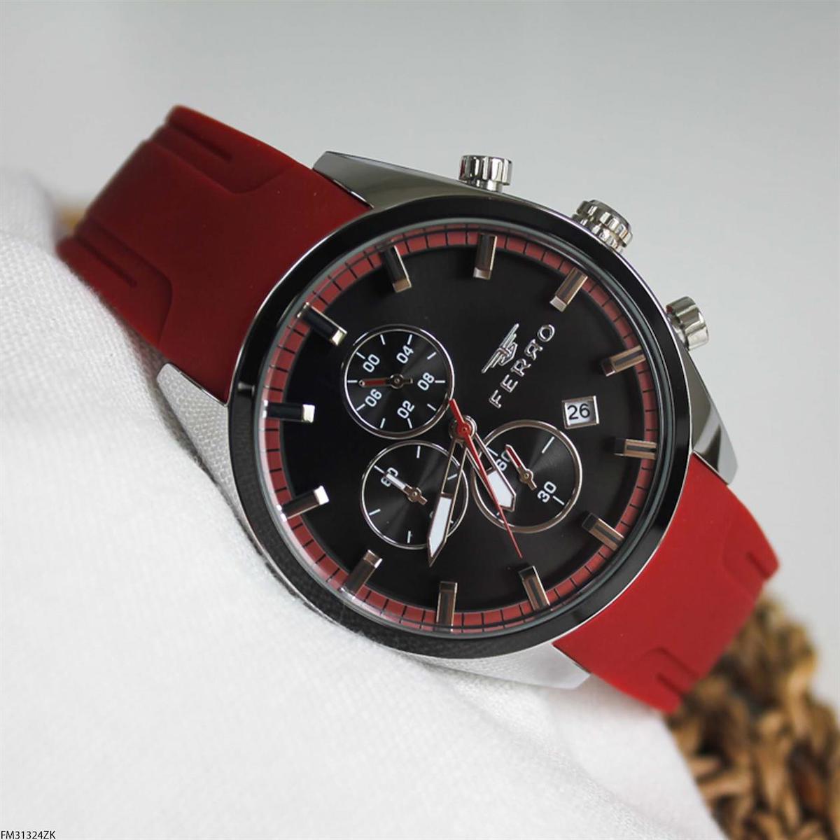 Ferro FM31324ZK Takvimli 42 mm Kırmızı Silikon Kordon Analog Erkek Kol Saati