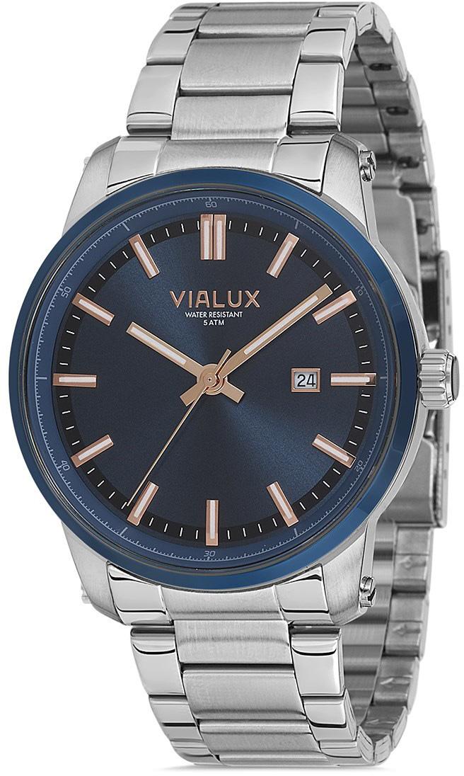 Vialux AS527T-11SR Takvimli 42.5 mm Çelik Kordon Analog Kol Saati