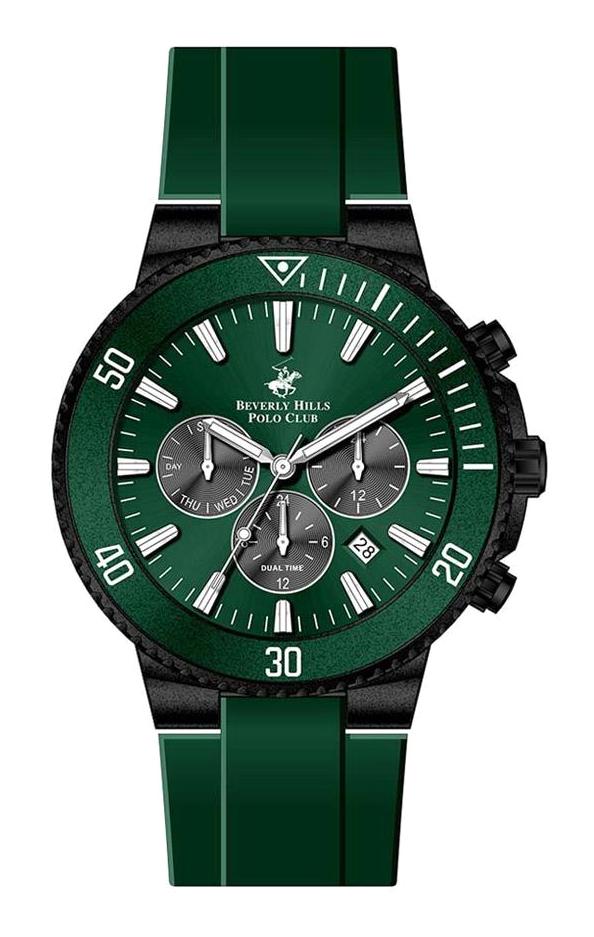 Beverly Hills Polo Club BP3248X657 Takvimli 45 mm Yeşil Silikon Kordon Analog Erkek Kol Saati