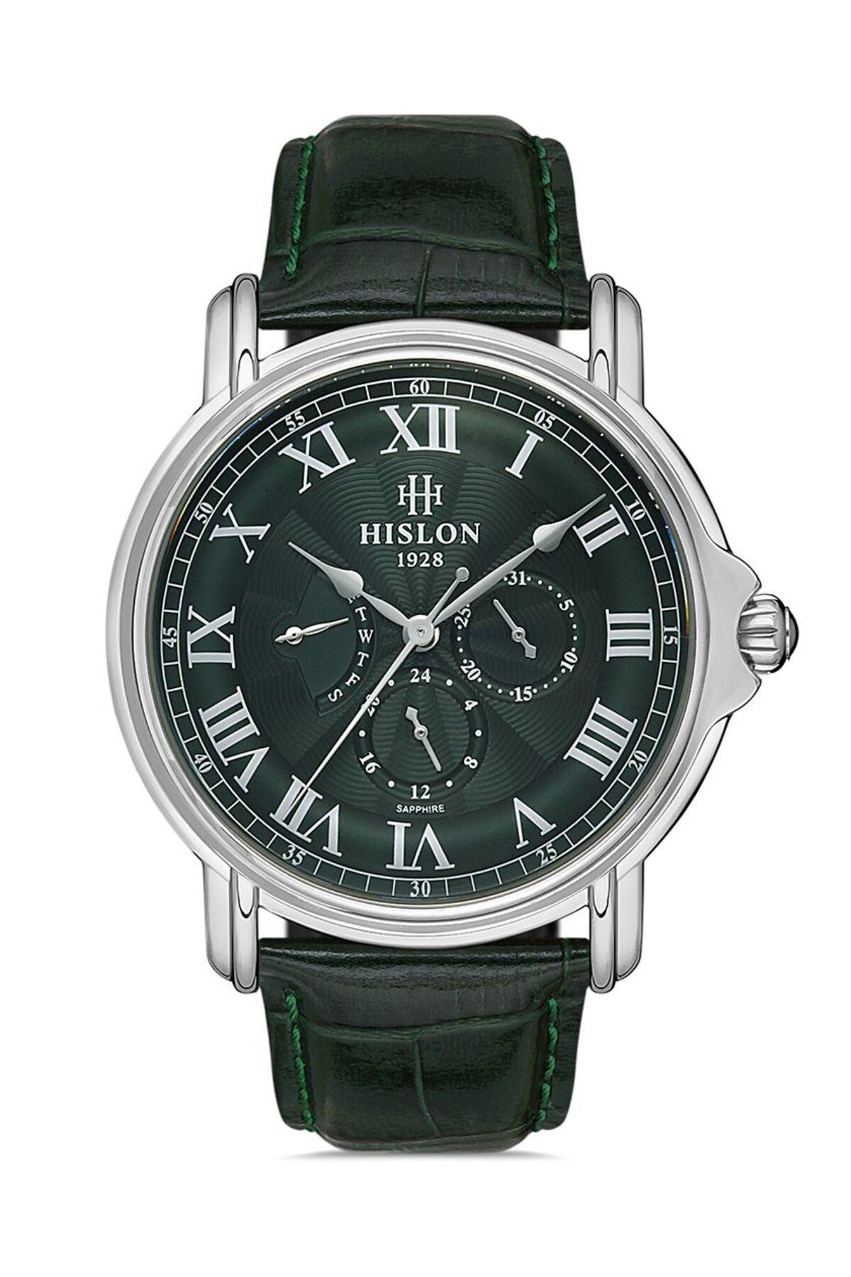 Hislon DT112S-15YS Pusulalı Takvimli 44 mm Yeşil Deri Kordon Analog Erkek Kol Saati