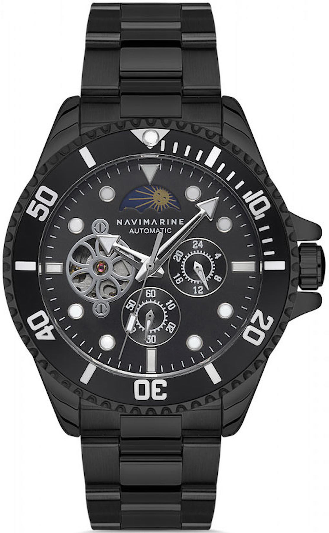 Navimarine NM0042-06 Takvimli 42 mm Siyah Çelik Kordon Analog Kol Saati
