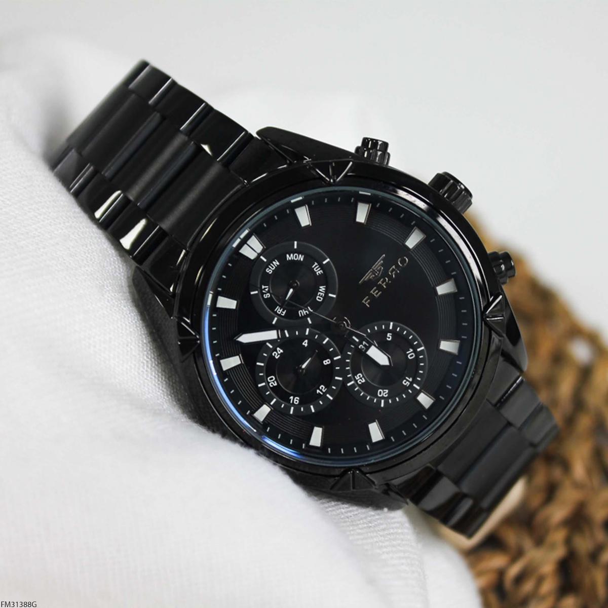 Ferro FM31388G Takvimli 45 mm Siyah Çelik Kordon Analog Erkek Kol Saati