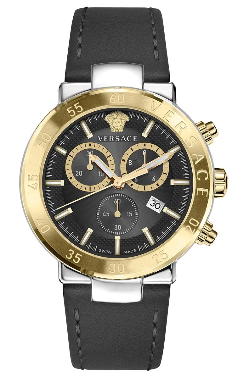 Versace VRSCVEPY00320 Takvimli 43 mm Siyah Deri Kordon Analog Erkek Kol Saati