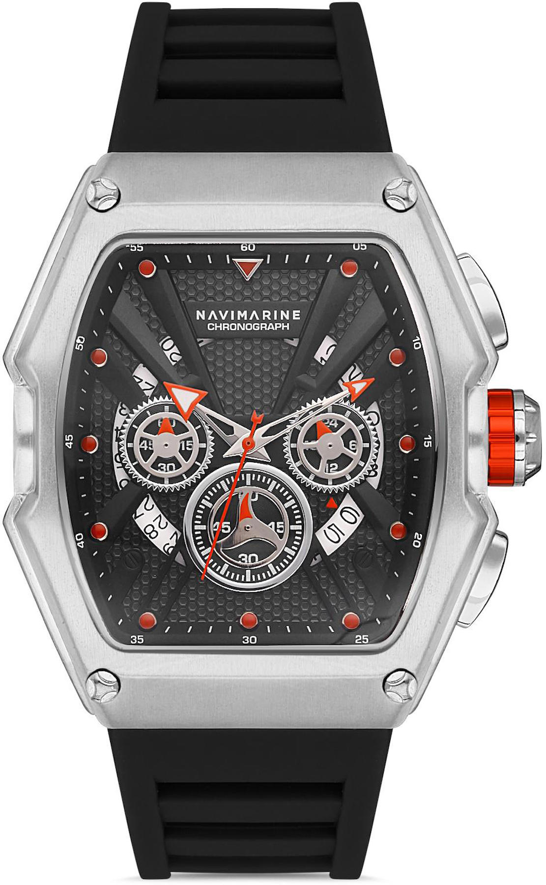 Navimarine NT0015-1 Takvimli 45 mm Siyah Silikon Kordon Analog Kol Saati
