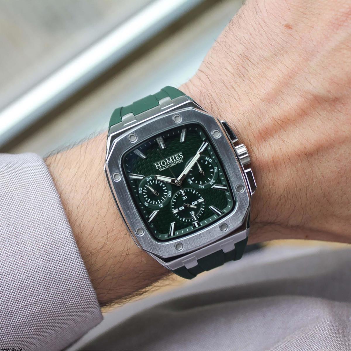 Homies HM24057S01-2 Pusulalı Takvimli Yeşil Silikon Kordon Analog Erkek Kol Saati