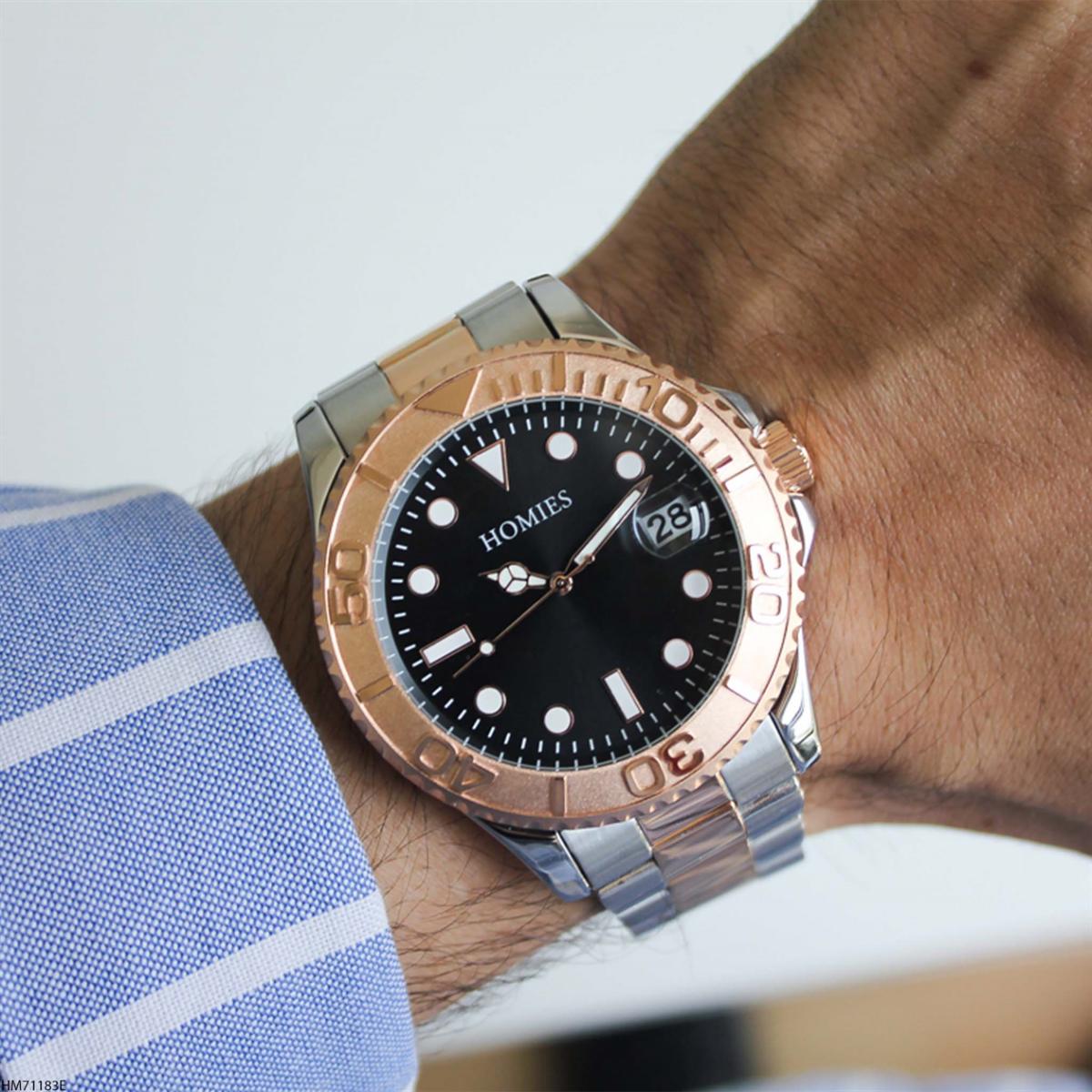 Homies HM71183E Takvimli Gri-Rose Gold Metal Kordon Analog Erkek Kol Saati