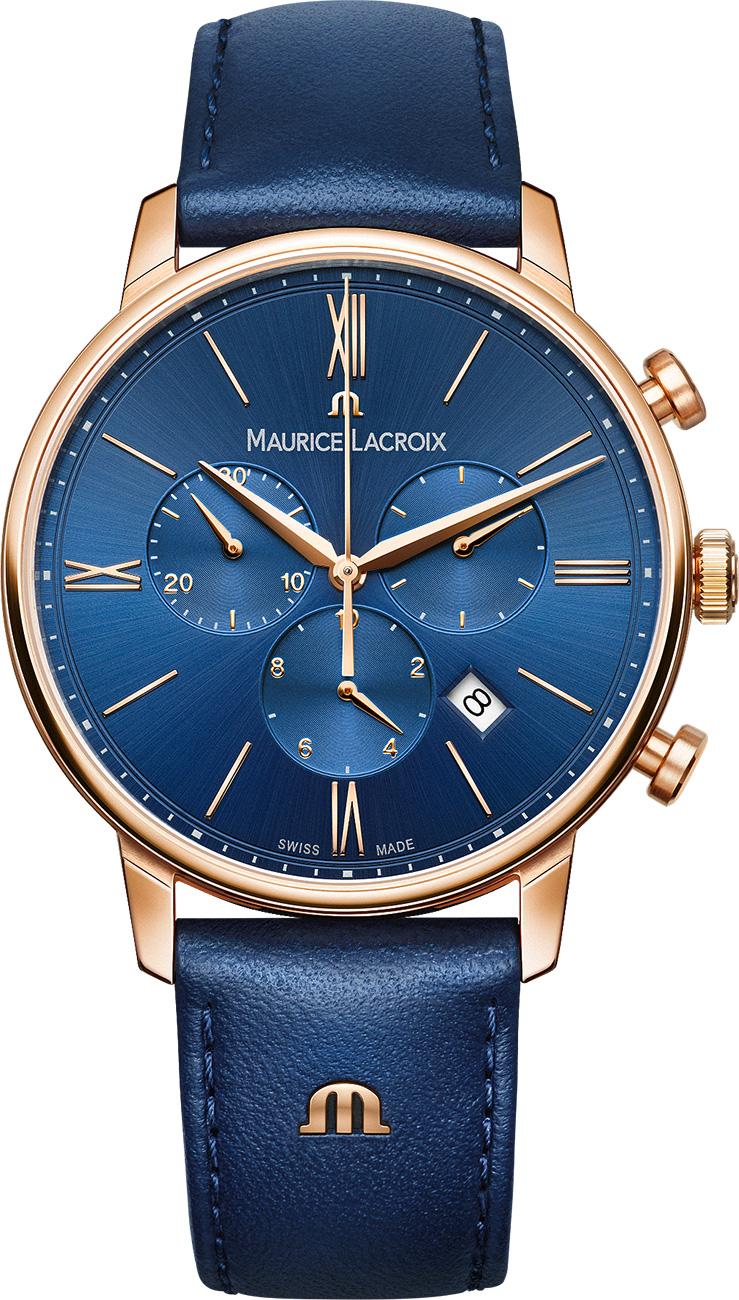 Maurice Lacroix EL1098-PVP01-411-1 Takvimli 44 mm Lacivert Deri Kordon Analog Kol Saati