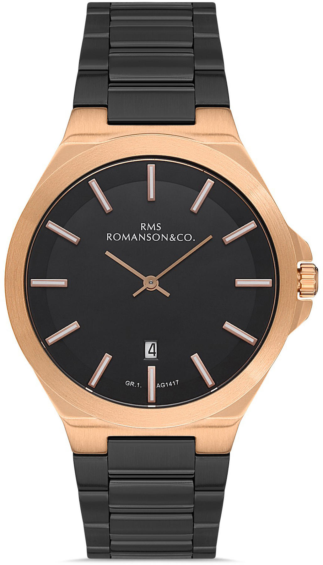 Romanson GR.1.AG1417.20 Takvimli 42 mm Siyah Çelik Kordon Analog Kol Saati