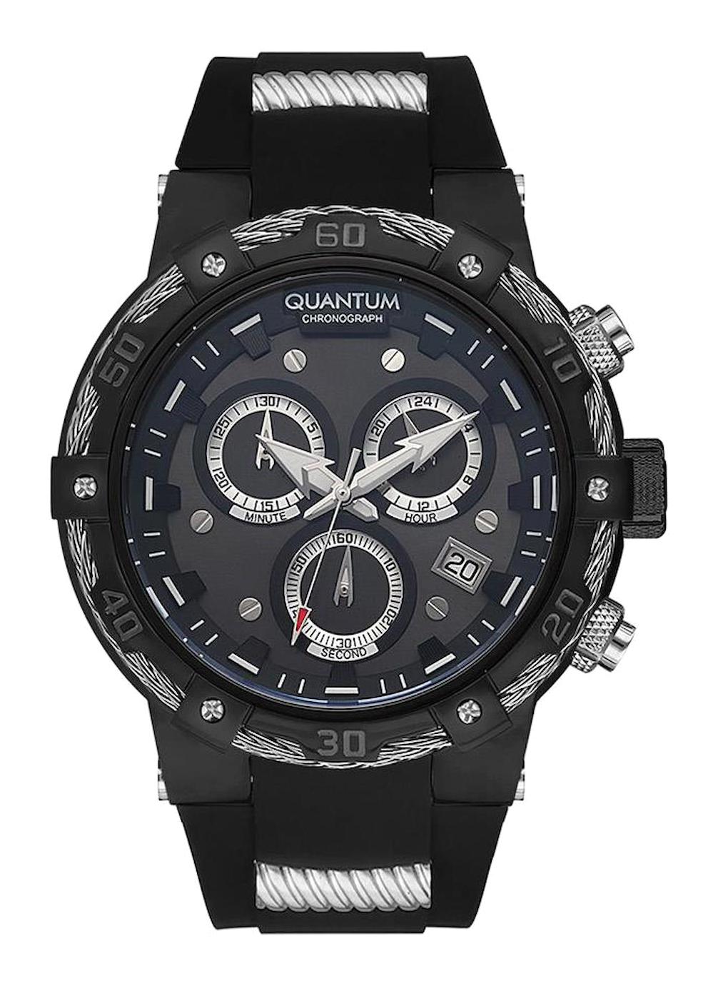 Quantum HNG688.651 Takvimli 46-50 mm Siyah Silikon Kordon Analog Erkek Kol Saati
