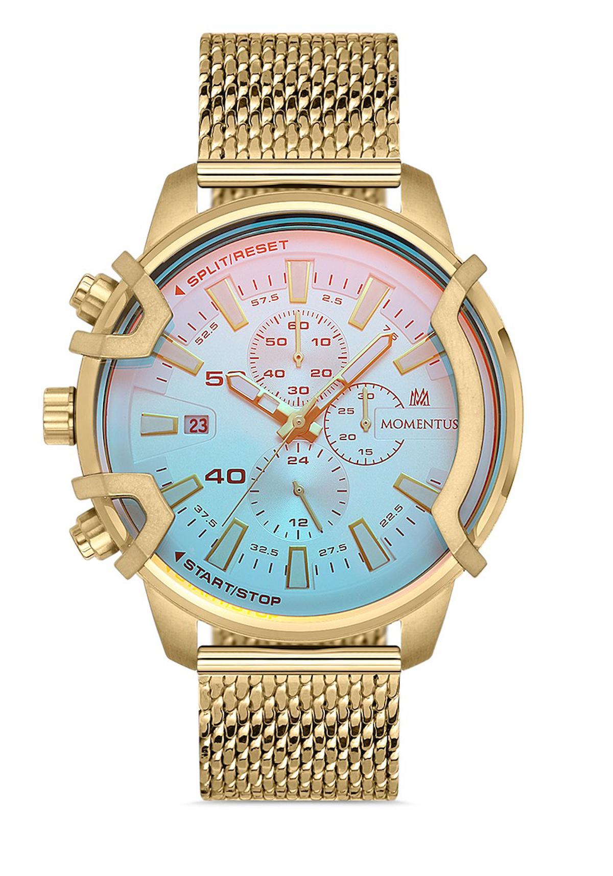 Momentus SM364G-02SG Takvimli 44 mm Altın Çelik Kordon Analog Erkek Kol Saati