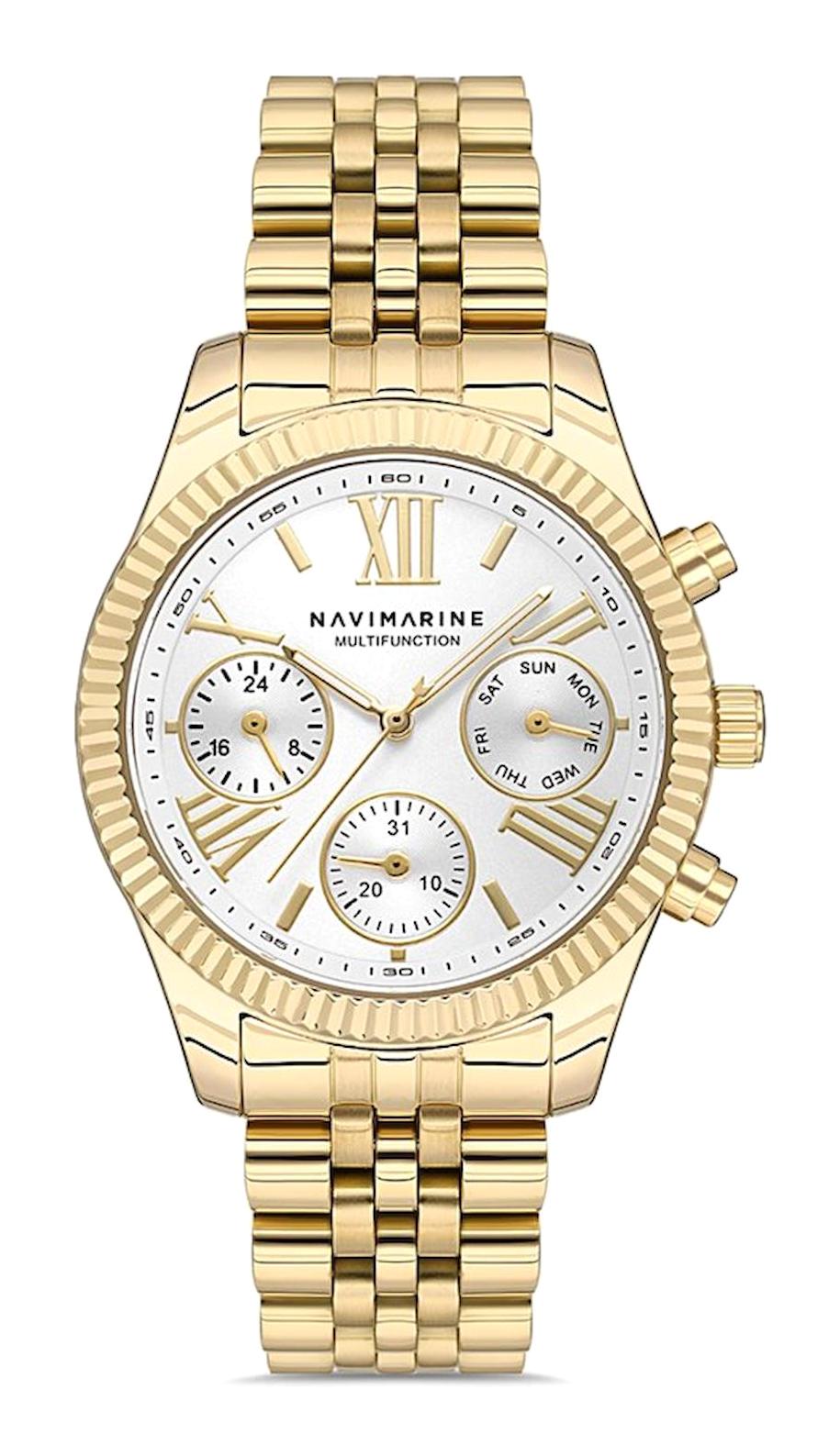 Navimarine NM025-07 Takvimli 36 mm Altın Çelik Kordon Analog Kol Saati