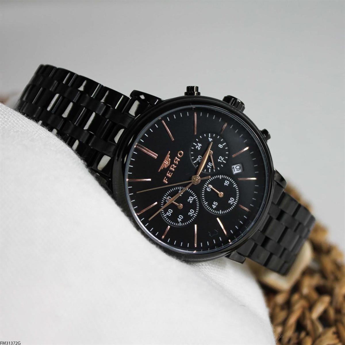 Ferro FM31372G Takvimli 41 mm Siyah Çelik Kordon Analog Erkek Kol Saati