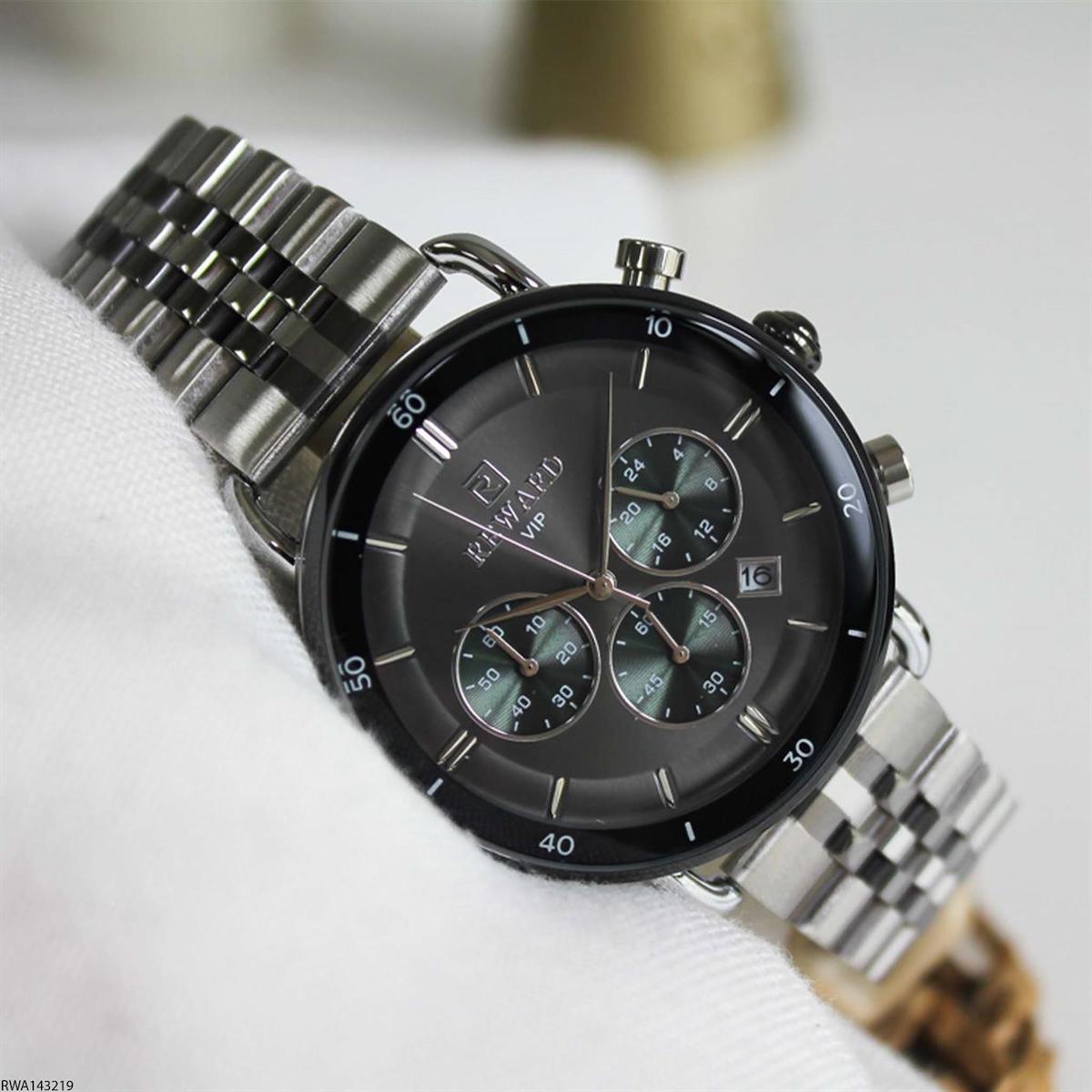 Reward RWA143219 Takvimli 42 mm Gri-Siyah Çelik Kordon Analog Erkek Kol Saati