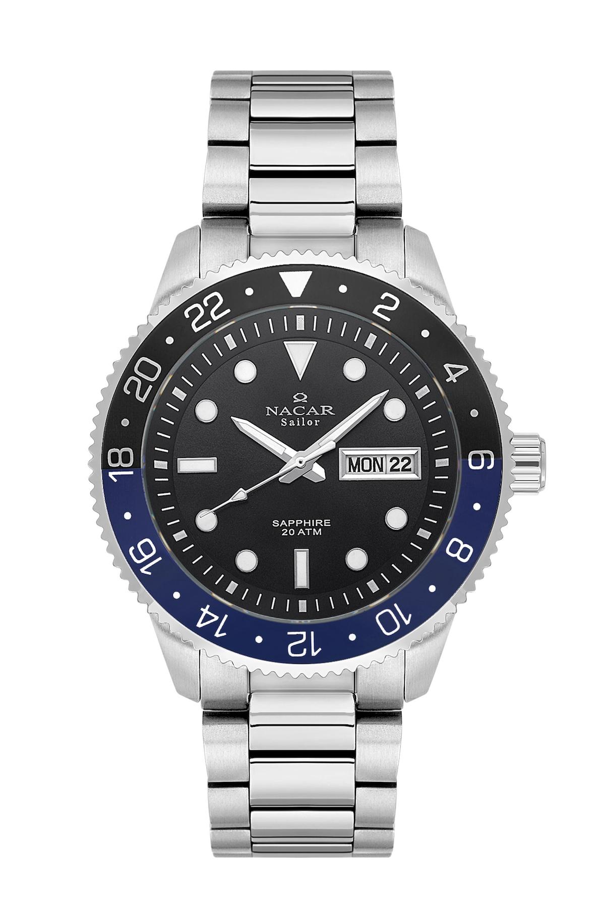Nacar 37294235NBABM Takvimli 44 mm Çelik Kordon Analog Kol Saati