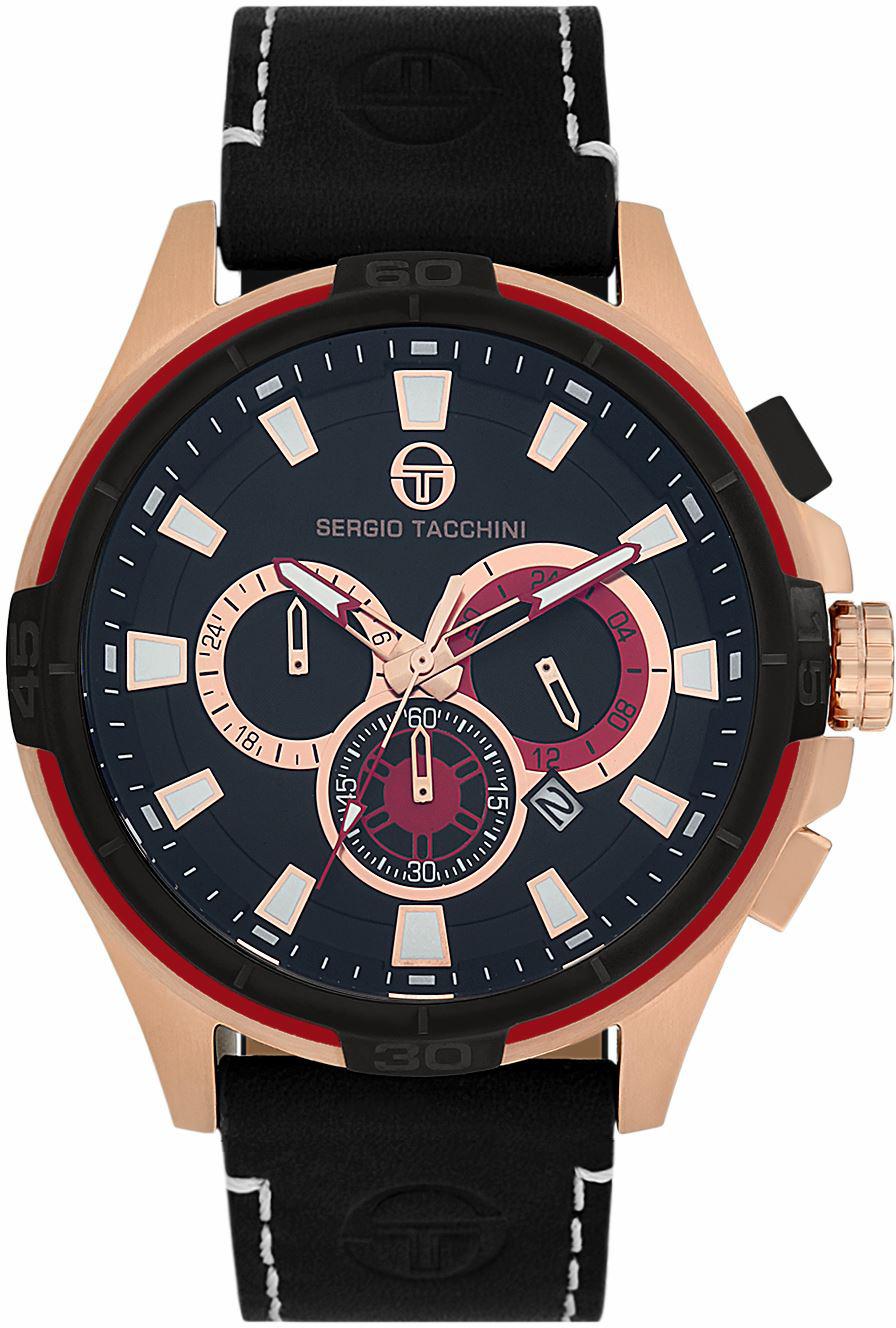 Sergio Tacchini ST.5.103.05 Takvimli 44 mm Siyah Deri Kordon Analog Kol Saati