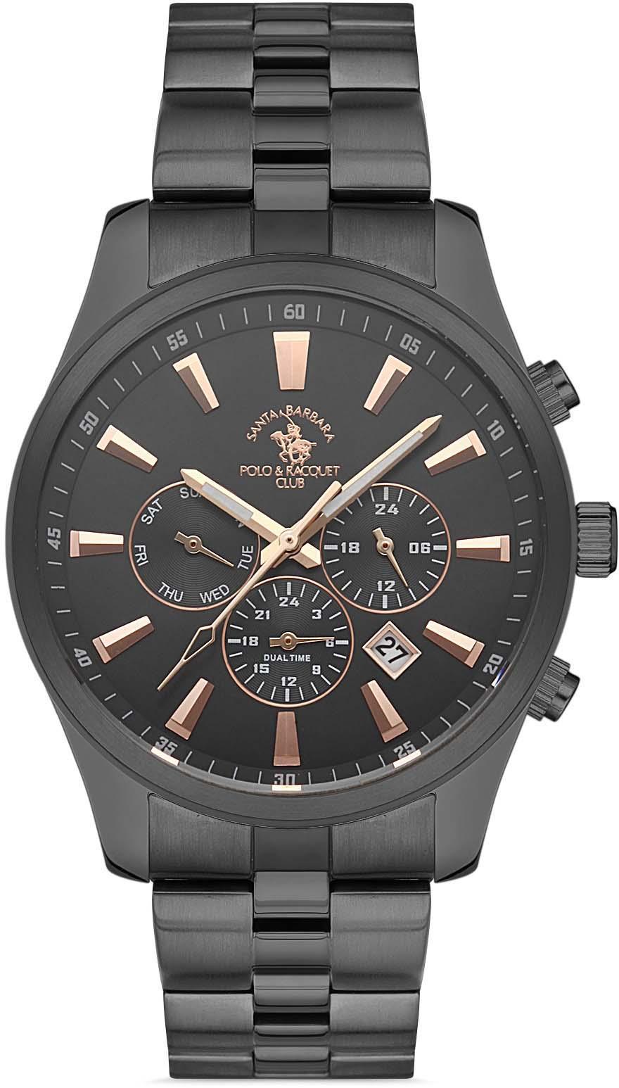 Santa Barbara Polo & Racquet Club SB.1.10291.5 Takvimli 43 mm Siyah Çelik Kordon Analog Erkek Kol Saati