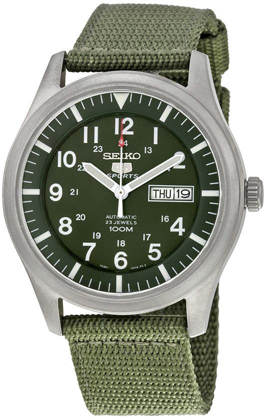 Seiko SNZG09K Takvimli 42 mm Yeşil Kanvas Kordon Analog Erkek Kol Saati