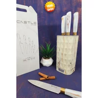 Castle Kitchen Papatya Serisi 6'Lı Mutfak Bıçak Seti Standlı (Doğrama-Sivri Şef - Börek Salata - Ekmek - Sebze)