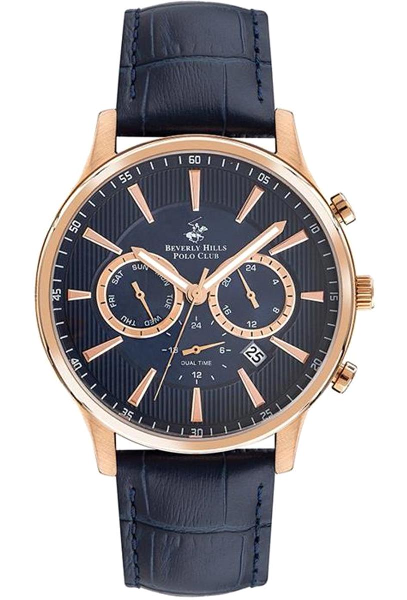 Beverly Hills Polo Club BP3207X499 Takvimli 43 mm Lacivert Deri Kordon Analog Kol Saati