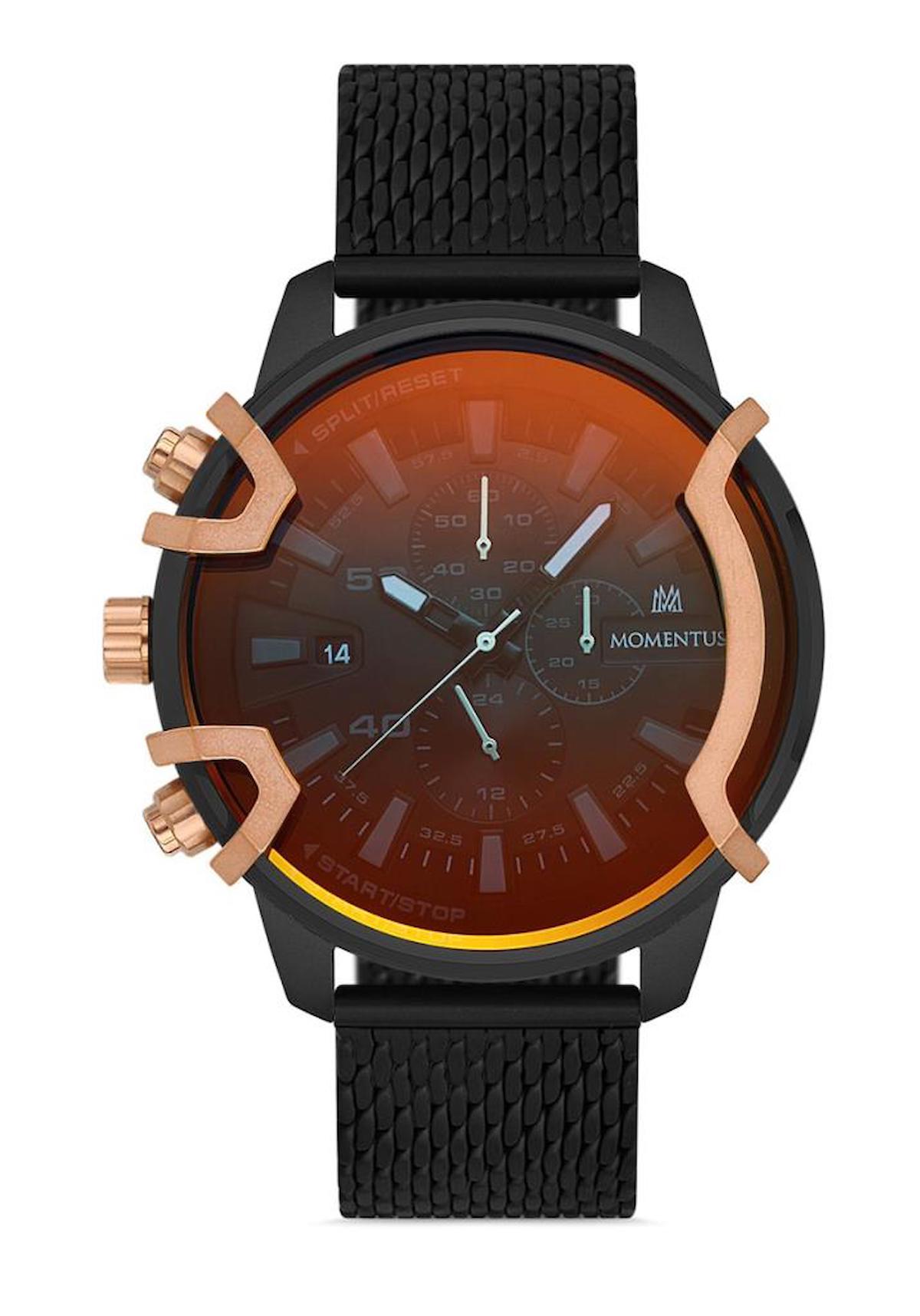 Momentus SM364B-04SX Takvimli 44 mm Siyah Çelik Kordon Analog Erkek Kol Saati