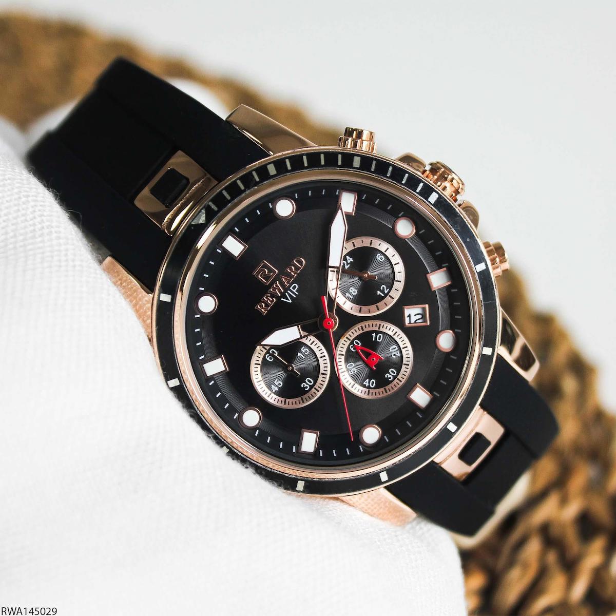 Reward RWA145029 Takvimli 45 mm Siyah Silikon Kordon Analog Erkek Kol Saati