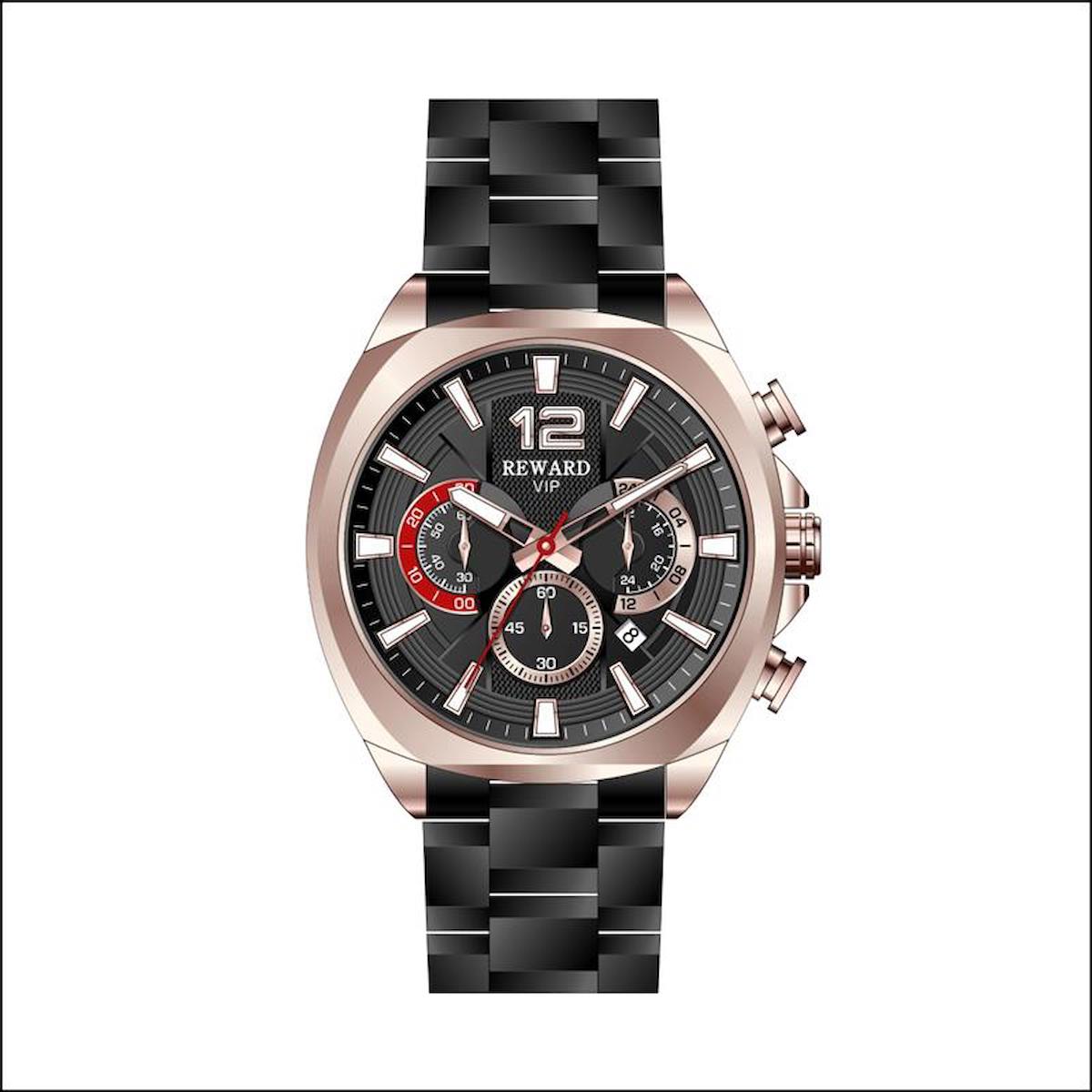 Reward A142220 Takvimli 45 mm Siyah Metal Kordon Analog Erkek Kol Saati