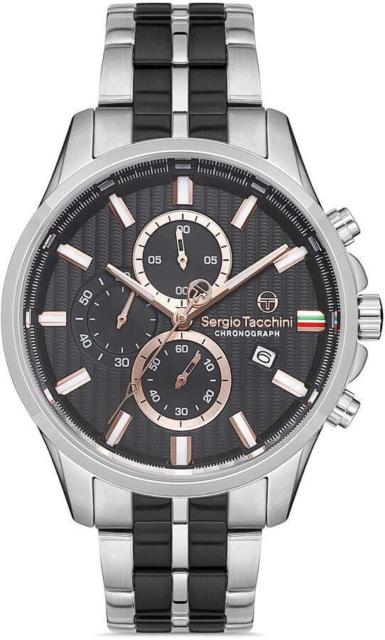 Sergio Tacchini ST.1.10156.2 Takvimli 44 mm Gri-Siyah Çelik Kordon Analog Erkek Kol Saati