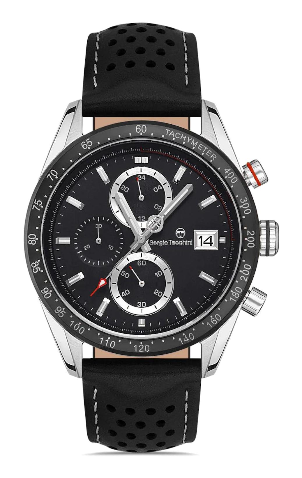 Sergio Tacchini ST.1.10306.1 Takvimli 45 mm Siyah Deri Kordon Analog Erkek Kol Saati