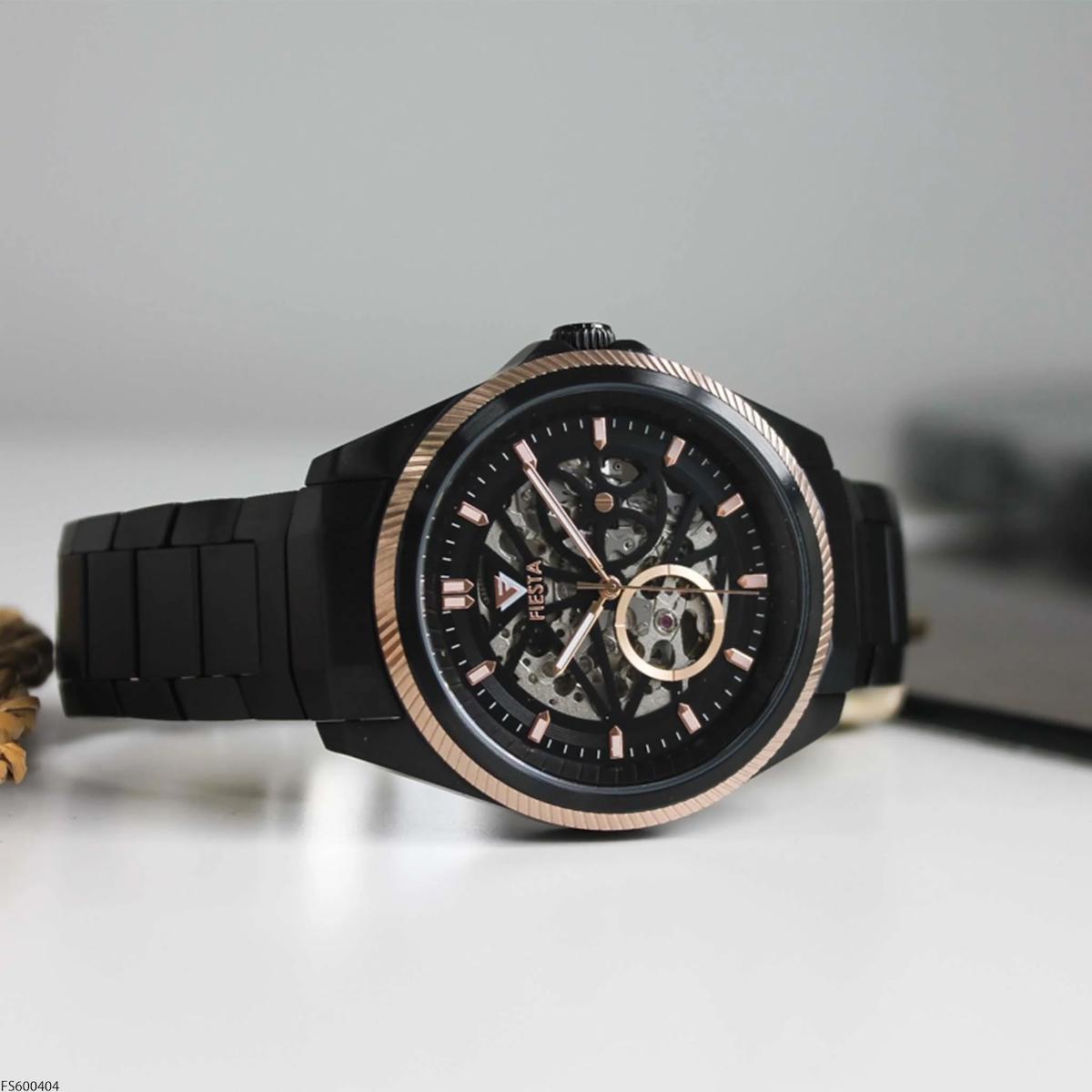 Fiesta FS600404 44 mm Siyah Çelik Kordon Analog Erkek Kol Saati