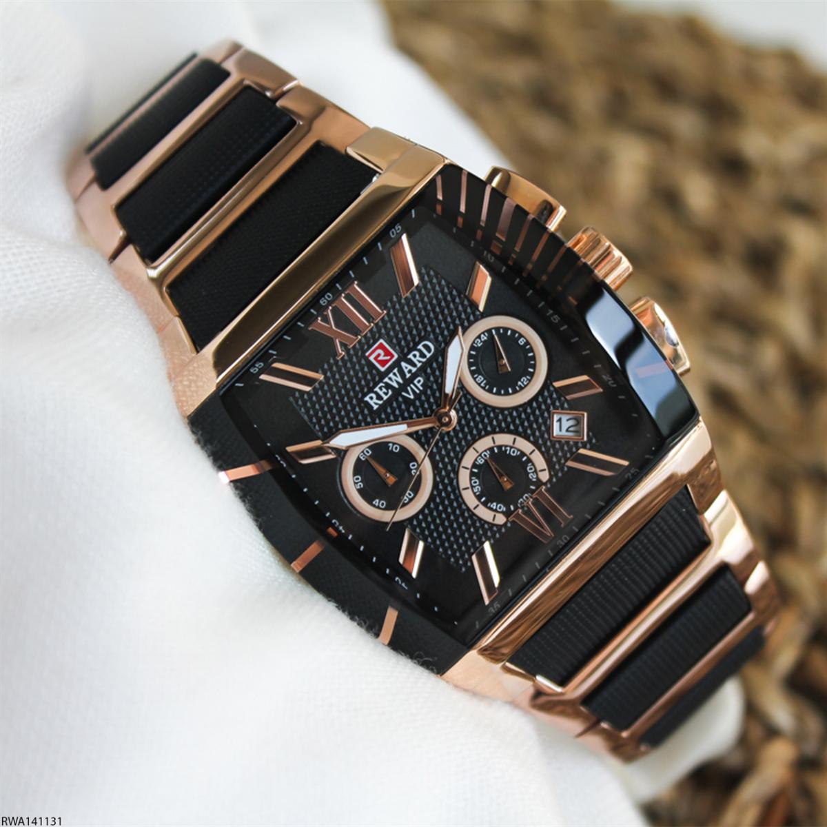 Reward RWA141131 Takvimli 45 mm Rose Gold-Siyah Metal Kordon Analog Erkek Kol Saati