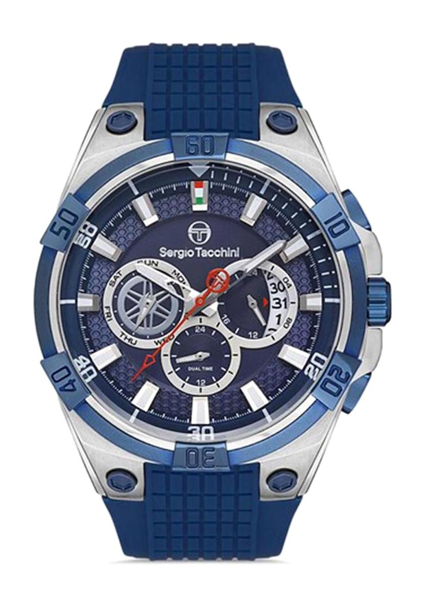 Sergio Tacchini ST.1.10253.3 Pusulalı Takvimli 45 mm Mavi Silikon Kordon Analog Erkek Kol Saati