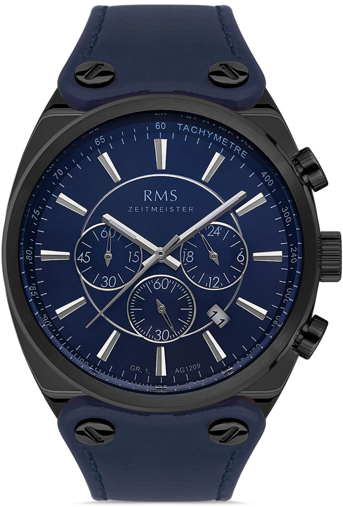 Romanson RMS.1.AG1209.05 Takvimli 43 mm Lacivert Deri Kordon Analog Kol Saati